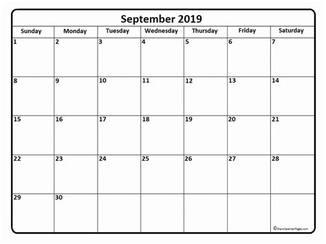 20 September 2019 Calendar Printable Free Download Printable