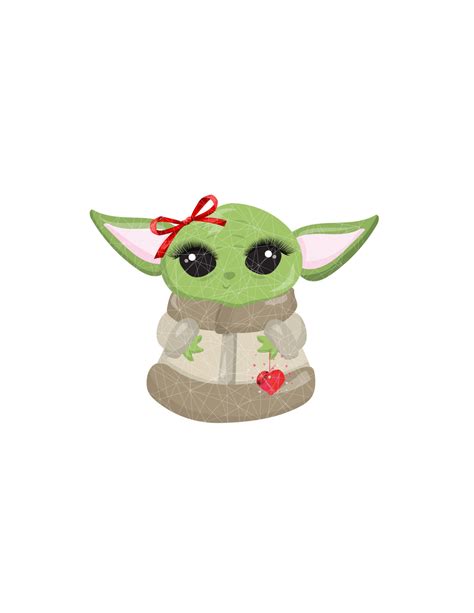 Baby Yoda Girl With Red Heart Etsy