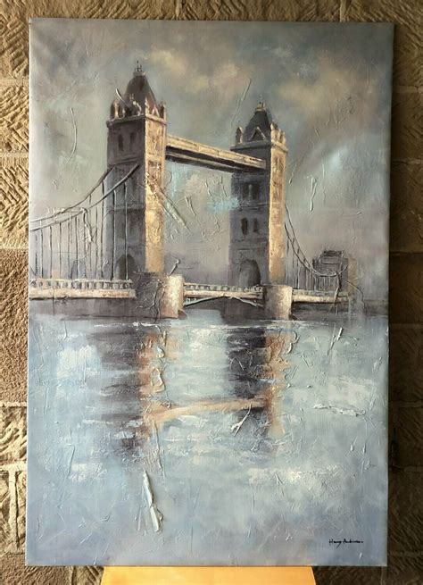 Large Oil On Canvas Painting Featuring Tower Bridge London