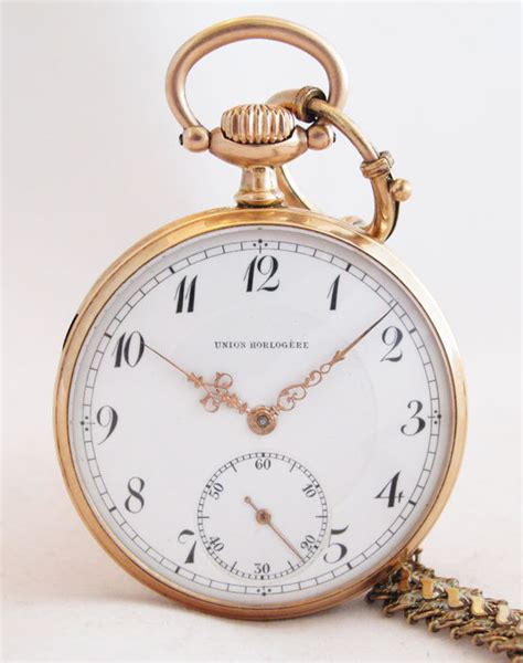 Antique 14K Solid Gold Men's Union Horlogère Pocket Watch - Catawiki