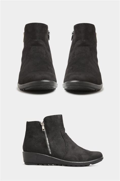 black vegan suede wedge heel ankle boots in extra wide fit yours clothing
