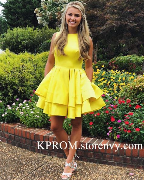 Yellow Homecoming Dress Jewel Neck Ruffles Short Formal Prom 8th Grade