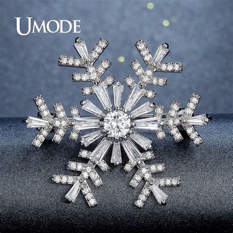 Umode Snowflake Brooch For Women Bridal Wedding Collar Large Crystal Rhinestone Flower Brooch