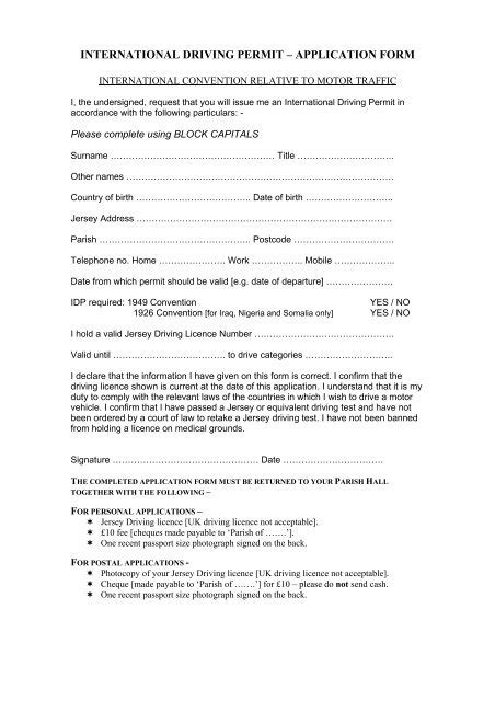 International Driving Permit â Application Form