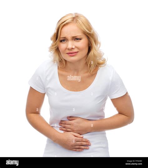 Unhappy Woman Suffering From Stomach Ache Stock Photo Alamy