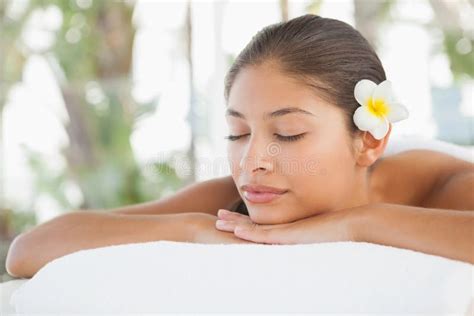Beautiful Brunette Relaxing On Massage Table Stock Photo Image Of