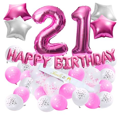 Pink 21st Party Balloons Pink Birthday Supplies 21 Number Balloon