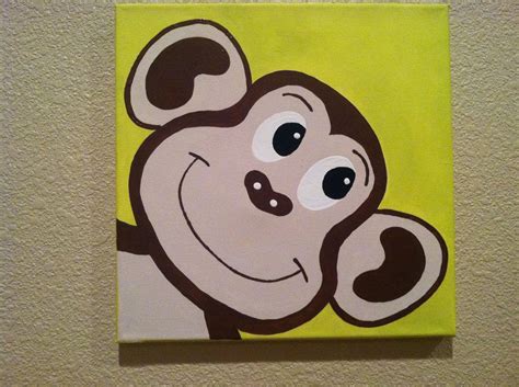 Cute Canvas Painting Cute Peekaboo Monkey Handpainted Acrylic