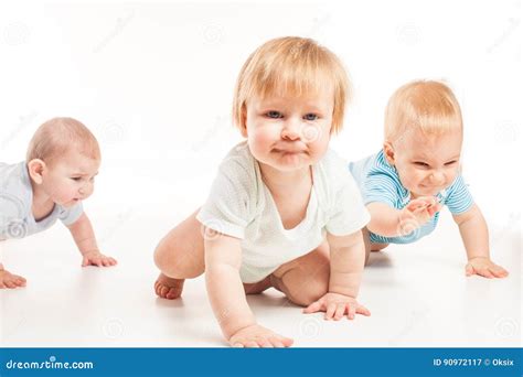 Infants Crawling Race Stock Image Image Of Diaper Floor 90972117