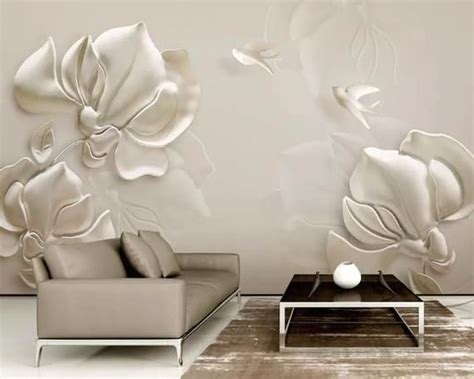 White Magnolia Flower Textile Wallpaper 3d Embossed Close Up Floral Art