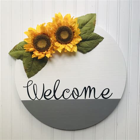 Round door hanger, door hanger, sunflower, welcome sign, door decor ...