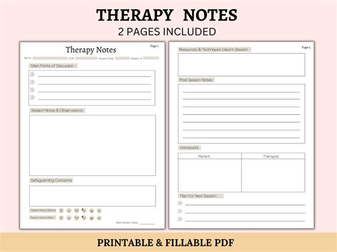 Therapy Notes Therapist Worksheet Printable And Fillable Therapy Session