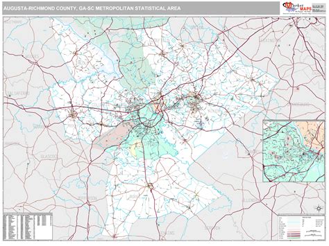 Augusta Richmond County Ga Metro Area Wall Map Premium Style By Marketmaps