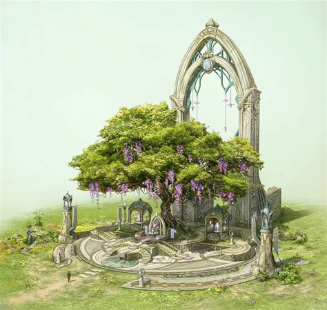 The Elven Altar Of Sacred Tree By Su Jeong Ahn Fantasy Landscape
