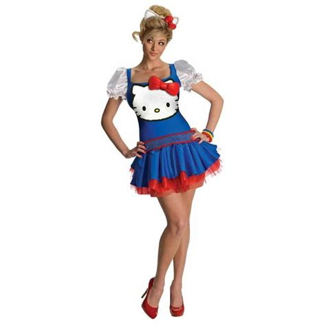 Blue Classic Hello Kitty Retro Cat Fancy Dress Up Halloween Sexy Adult Costume
