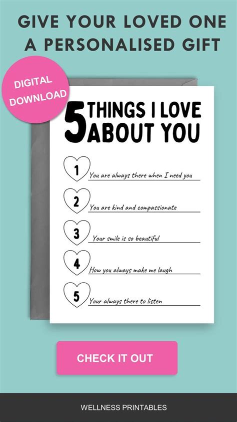 5 Things I Love About You Printable Greeting Card Reasons I Etsy