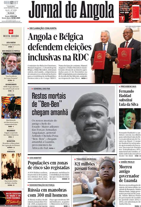 Capa Jornal De Angola De 2018 09 12