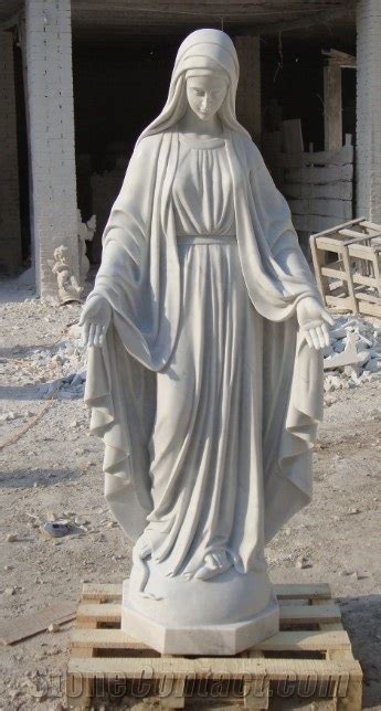 Hand Carved White Marble Stone Western Religious Virgin Mary Sculpture