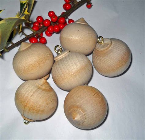 Six Turned Wooden Ornaments Unfinished Wooden Ball Christmas Etsy