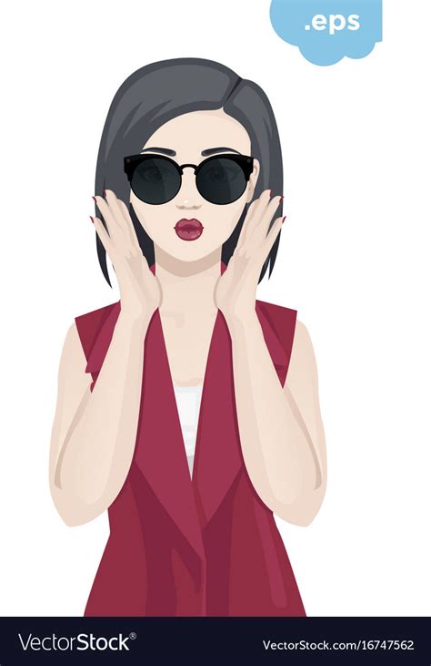 Fashionable Young Woman Wearing Sunglasses Vector Image