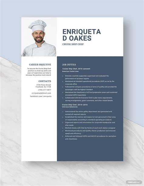 Free Cruise Ship Chef Resume Download In Word Apple Pages