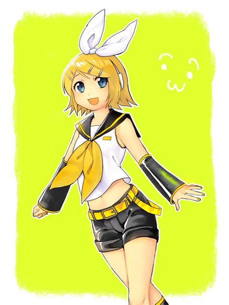 Safebooru Blonde Hair Blue Eyes Bow Detached Sleeves Hair Bow Kagamine Rin Midriff Nikaidou