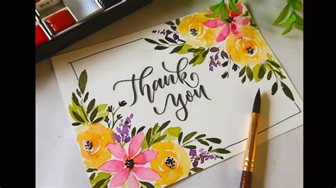 Watercolor Floral Border Thankyou Card Idea For Beginnerseasy Stepwise
