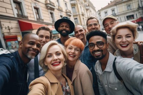 Premium Ai Image Shot Of A Diverse Group Of People Taking Selfies Together