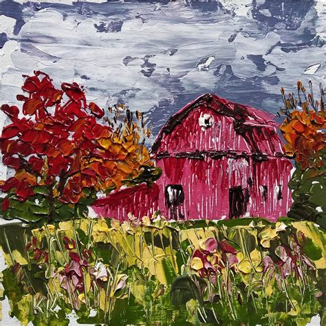 Barn Painting Original Art Vermont Fall Landscape Farmhouse Etsy