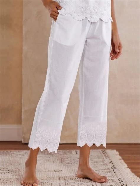 White Solid Loose Casual Pants Azzlee