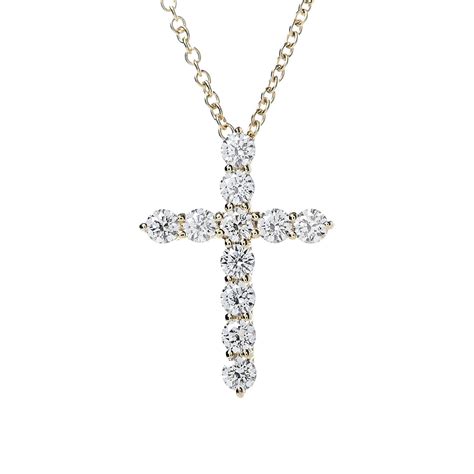 Tiffany 18k Yellow Gold Diamond Small Cross Pendant Necklace 493532