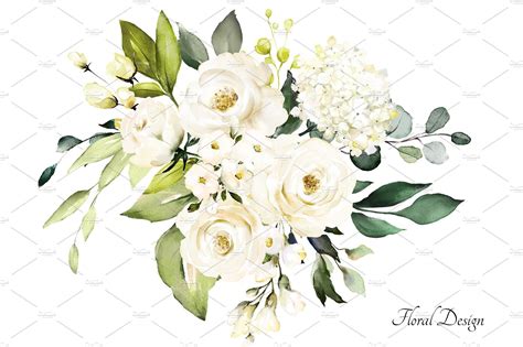 White Roses Watercolor Floral Set Floral Watercolor White Roses Floral
