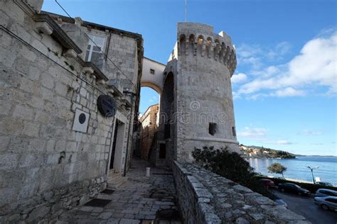 Tower In The Ancient City Wall Of The Historic City Korcula In Croatia