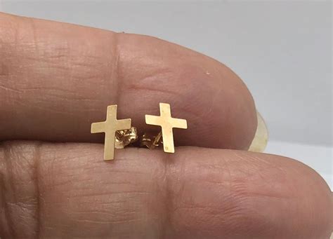 14k Gold Dainty Cross Stud Earrings Etsy