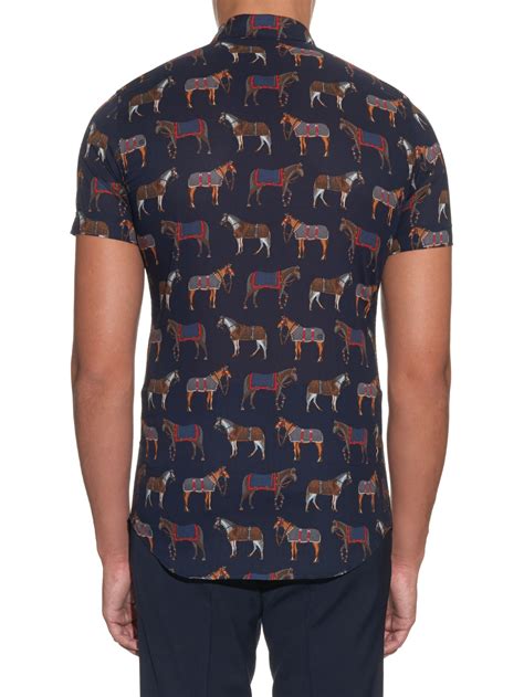 Gucci Horse-print Cotton Shirt in Blue for Men - Lyst