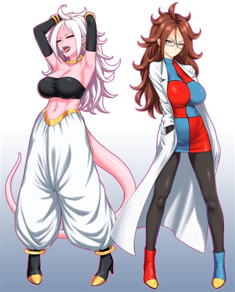 Safebooru 2girls Absurdres Android 21 Anklet Black Sclera Blue Eyes Brown Hair Candy Dragon