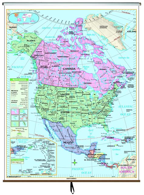 North America Essential Classroom Wall Map on Roller | Maps.com.com
