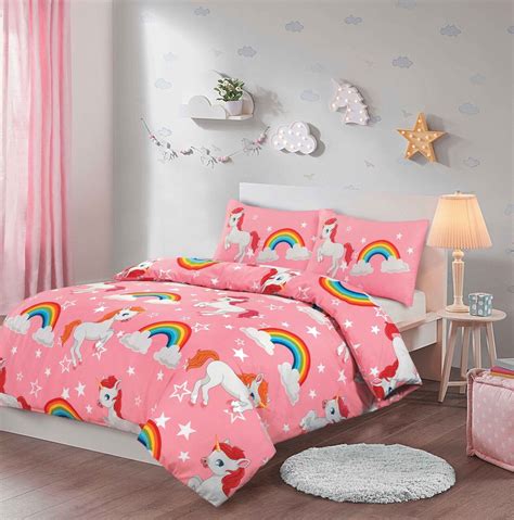 Unicorn Kids Girls Pink Single Double Duvet Quilt Cover Bedding Set Ebay