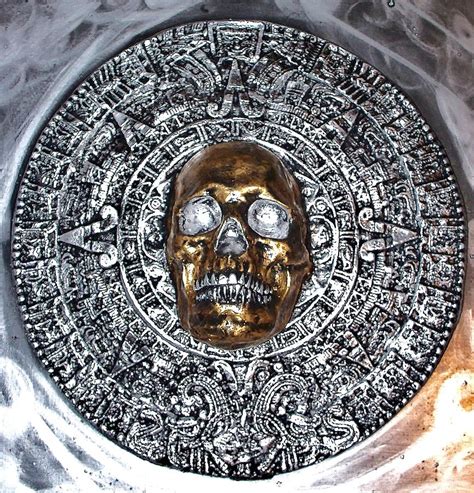 Aztec Mayan Skull Warrior Calendar Relief Photo Sculpture By Americo