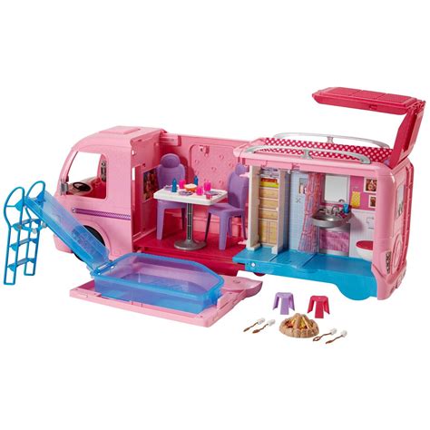Barbie Doll Camper Van Pop Up Bus Camping House Pool Girl Toy Play Car