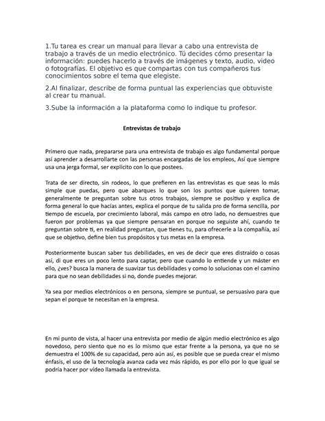 Comunicacion Oral Y Escrita Manual Para Aentrevista Tecmilenio Studocu