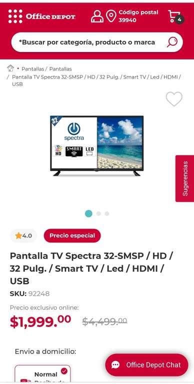 Office Depot Pantalla Tv Spectra 32 Smsp Hd 32 Pulg Smart Tv