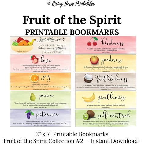 20 Fruit Of The Spirit Printable Bookmarks Galatians 522 23 Etsy