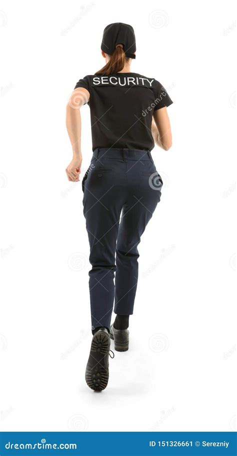 Running Security Guard On White Background Back View Stock Image