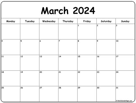 March 2024 Monday Calendar Monday To Sunday