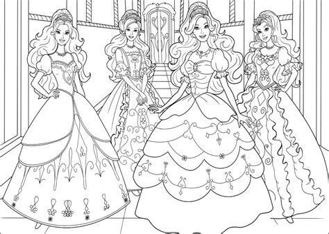Desenho De Barbie E Três Mosqueteiras Com Vestido De Baile Para Colorir