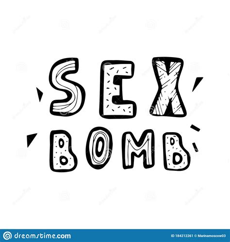 Sex Bomb Lettering White Letters With Texture On Black Substrate Cartoon Hand Drawn Design For