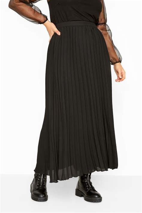 Yours London Black Chiffon Pleated Maxi Skirt Yours Clothing