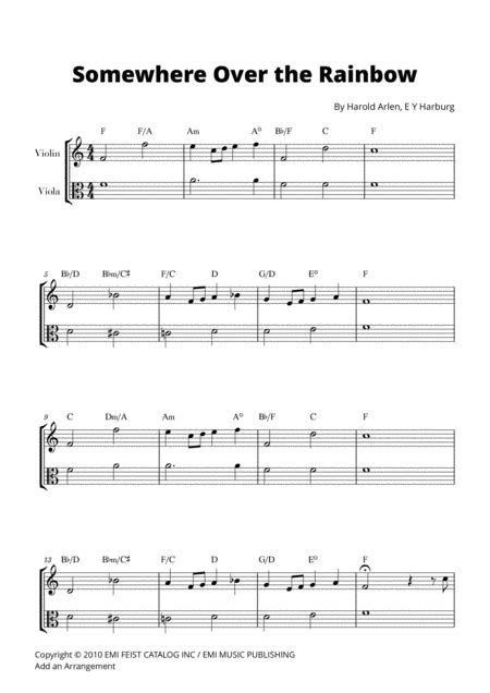 On january 31, 2004, the song reached number in somewhere over the rainbow and what a wonderful world performed by israël kamakawiwo'ole. Somewhere Over The Rainbow For Violin And Viola Music Sheet Download - TopMusicSheet.com
