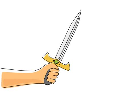 Single Continuous Line Drawing Man Hand Hold Sword Warrior Hand Of